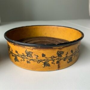 2 Vintage Italian Wine Bottle Coasters Metal Hand Painted/Wood Insert